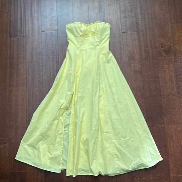 Commense Midi Bustier Strapless Yellow Dress with Front Slit, Size XS - Picture 4 of 16